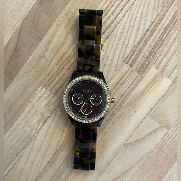 Fossil Ladies Watch Crystal Accents Bronze Copper Dial Tortoise Shell Bracelet - Picture 4 of 11